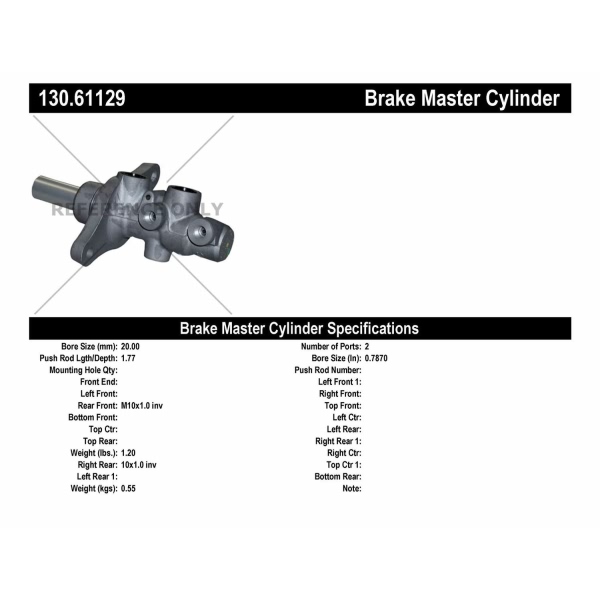 Centric Premium Brake Master Cylinder 130.61129