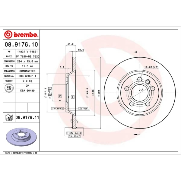 brembo UV Coated Series Solid Rear Brake Rotor 08.9176.11