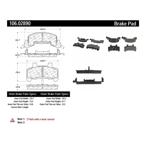 Centric Posi Quiet™ Extended Wear Semi-Metallic Front Disc Brake Pads 106.02890