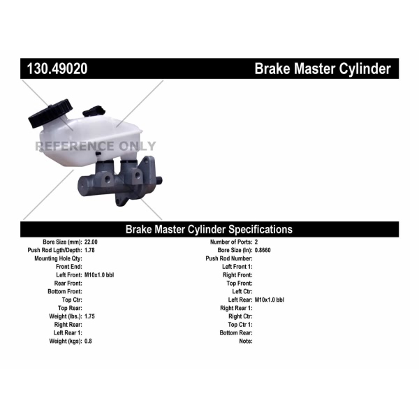 Centric Premium Brake Master Cylinder 130.49020