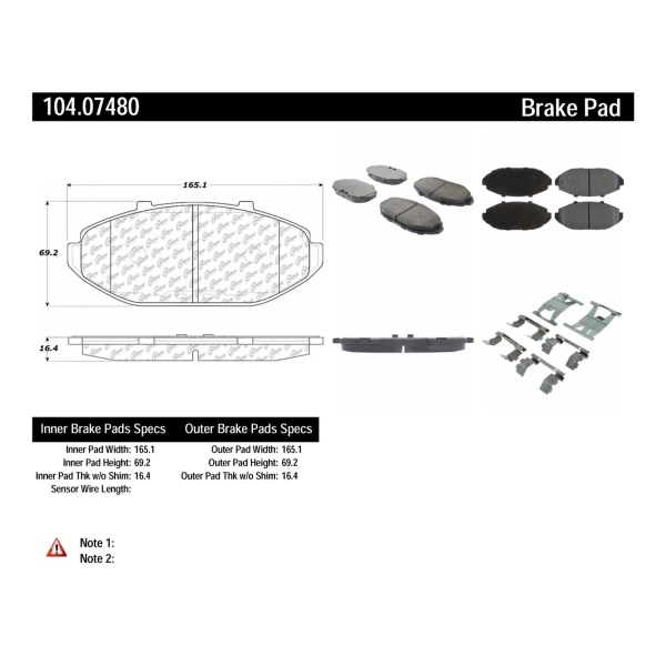 Centric Posi Quiet™ Semi-Metallic Front Disc Brake Pads 104.07480
