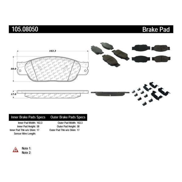 Centric Posi Quiet™ Ceramic Front Disc Brake Pads 105.08050