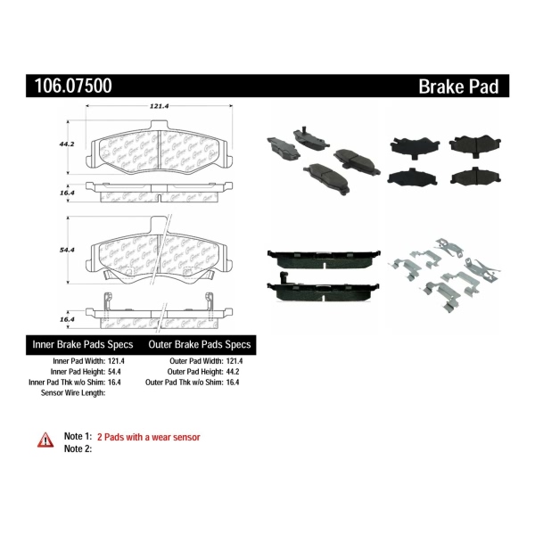 Centric Posi Quiet™ Extended Wear Semi-Metallic Rear Disc Brake Pads 106.07500