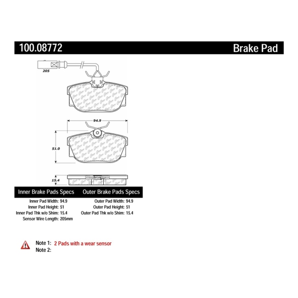 Centric Original Equipment Formula Brake Pads With Hardware 100.08772