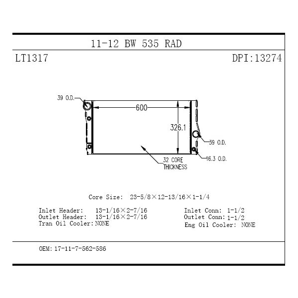 TYC Engine Coolant Radiator 13274