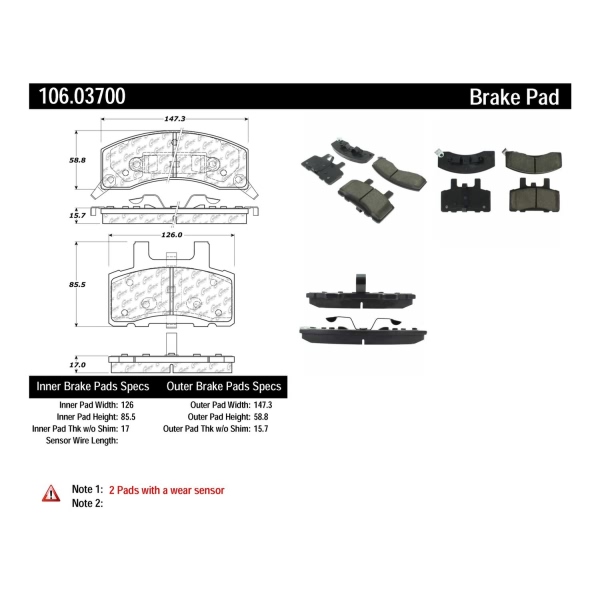 Centric Posi Quiet™ Extended Wear Semi-Metallic Front Disc Brake Pads 106.03700