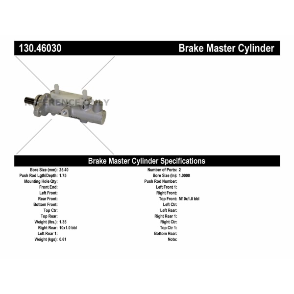 Centric Premium Brake Master Cylinder 130.46030
