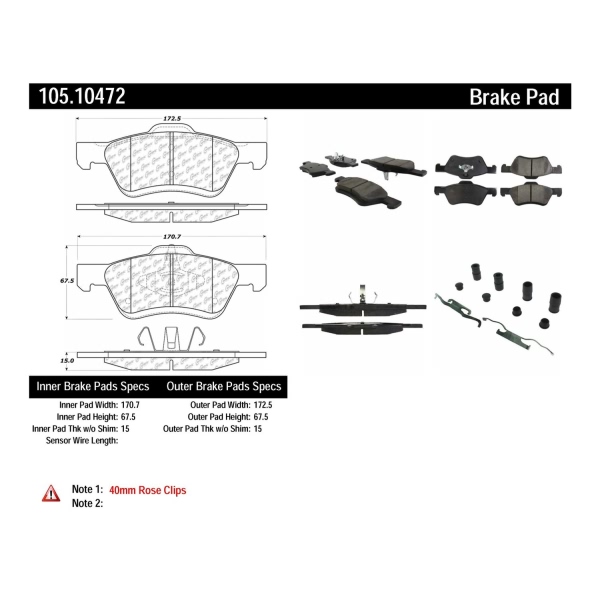 Centric Posi Quiet™ Ceramic Front Disc Brake Pads 105.10472