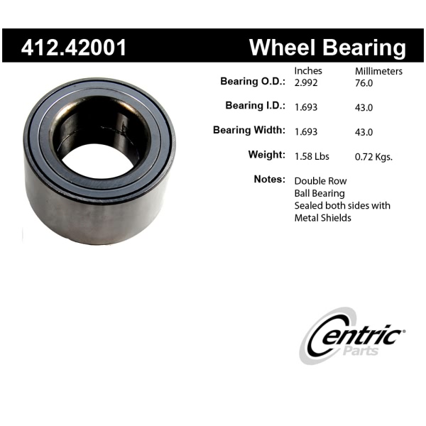 Centric Premium™ Front Passenger Side Double Row Wheel Bearing 412.42001