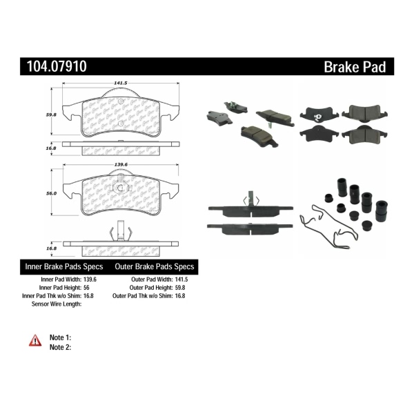 Centric Posi Quiet™ Semi-Metallic Rear Disc Brake Pads 104.07910