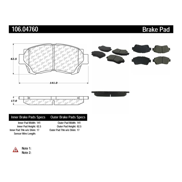 Centric Posi Quiet™ Extended Wear Semi-Metallic Front Disc Brake Pads 106.04760