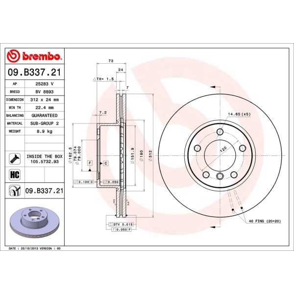 brembo UV Coated Series Vented Front Brake Rotor 09.B337.21