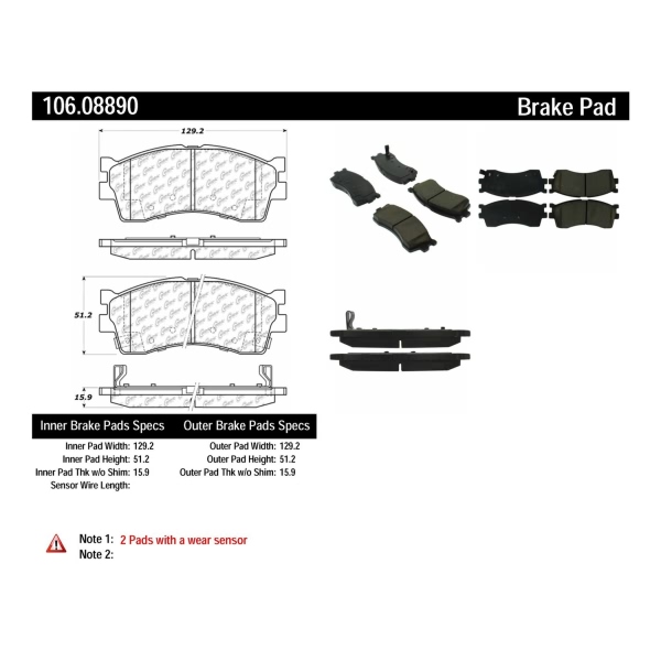 Centric Posi Quiet™ Extended Wear Semi-Metallic Front Disc Brake Pads 106.08890