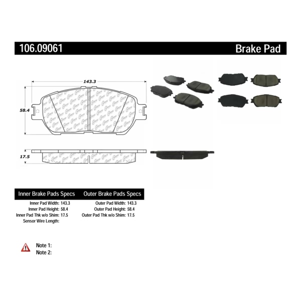 Centric Posi Quiet™ Extended Wear Semi-Metallic Front Disc Brake Pads 106.09061