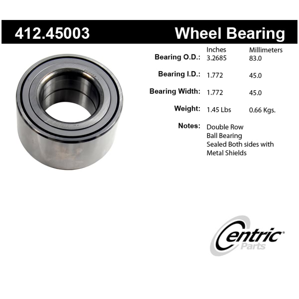 Centric Premium™ Rear Passenger Side Double Row Wheel Bearing 412.45003