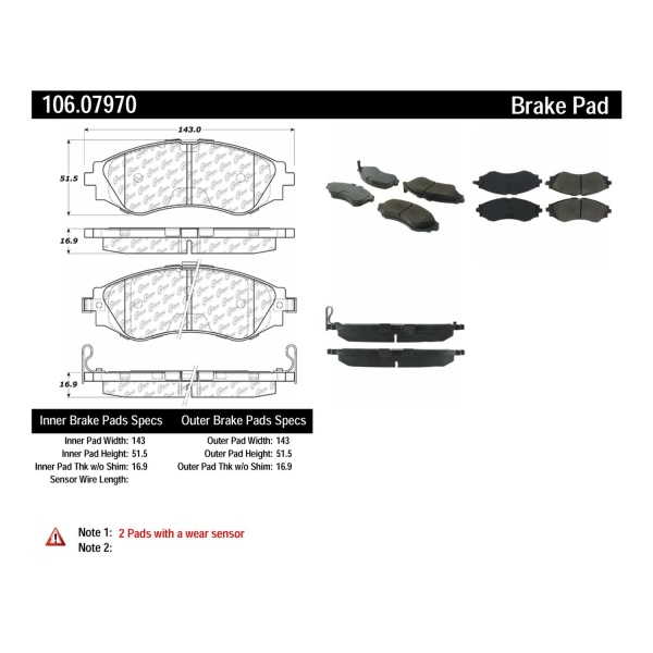 Centric Posi Quiet™ Extended Wear Semi-Metallic Front Disc Brake Pads 106.07970