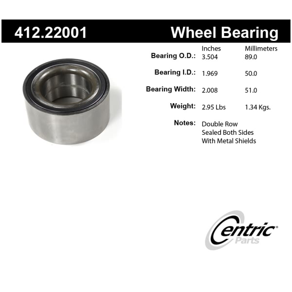 Centric Premium™ Rear Passenger Side Wheel Bearing 412.22001