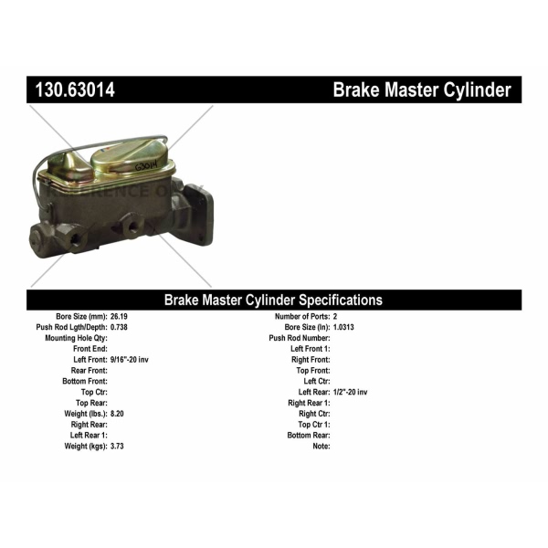 Centric Premium Brake Master Cylinder 130.63014