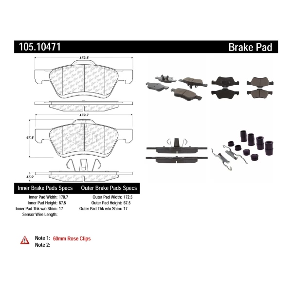 Centric Posi Quiet™ Ceramic Front Disc Brake Pads 105.10471