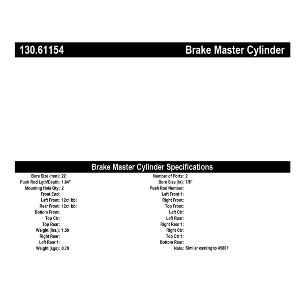 Centric Premium Brake Master Cylinder 130.61154