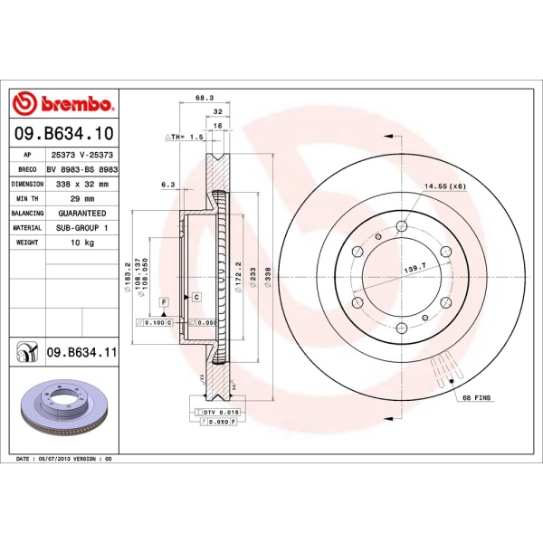 brembo UV Coated Series Front Brake Rotor 09.B634.11