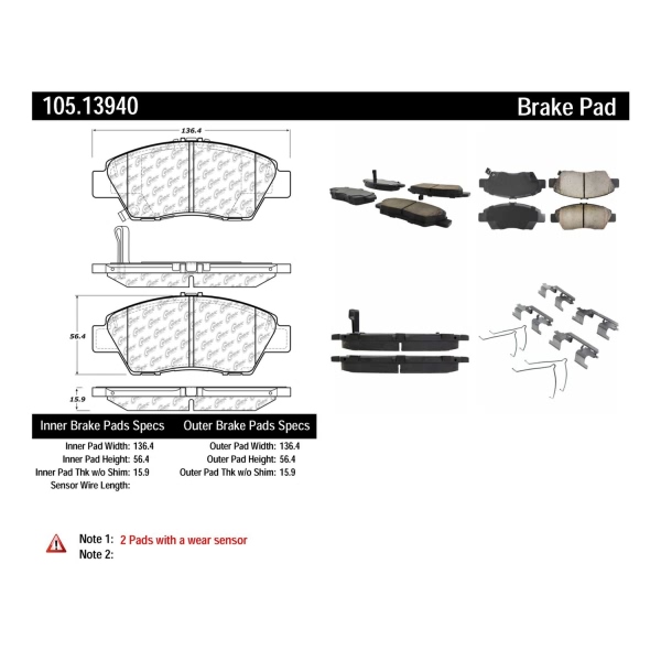 Centric Posi Quiet™ Ceramic Front Disc Brake Pads 105.13940