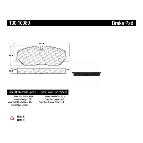 Centric Original Equipment Formula Brake Pads With Hardware 100.10980