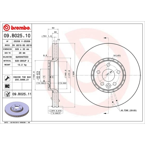 brembo UV Coated Series Vented Front Brake Rotor 09.B025.11