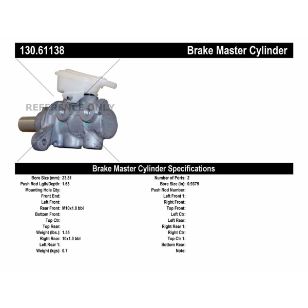 Centric Premium Brake Master Cylinder 130.61138
