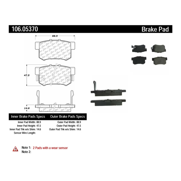 Centric Posi Quiet™ Extended Wear Semi-Metallic Front Disc Brake Pads 106.05370