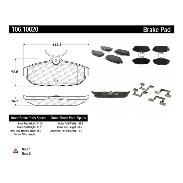 Centric Posi Quiet™ Extended Wear Semi-Metallic Rear Disc Brake Pads 106.10820