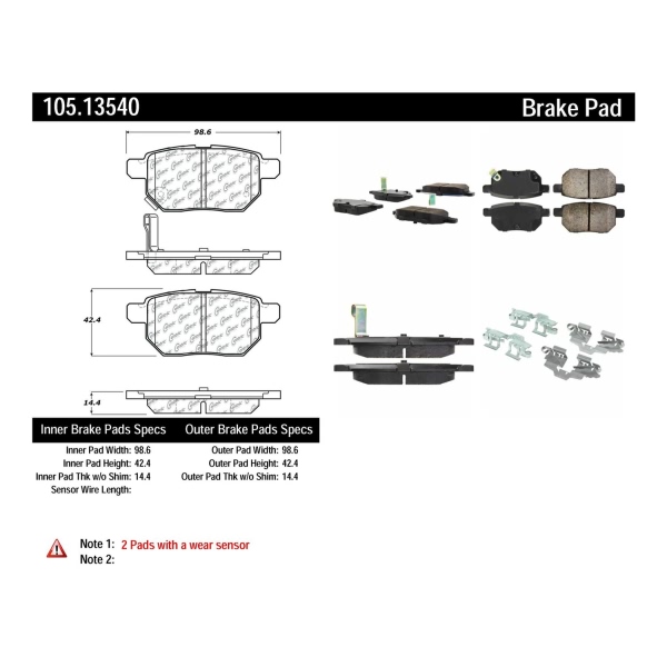 Centric Posi Quiet™ Ceramic Rear Disc Brake Pads 105.13540