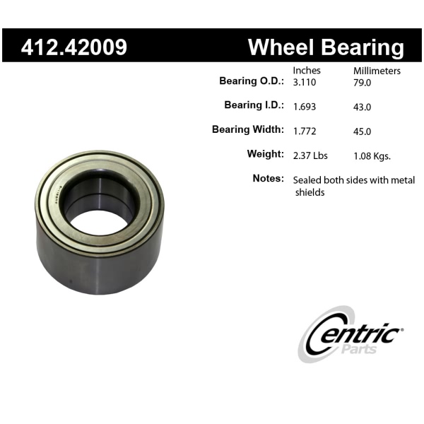 Centric Premium™ Rear Driver Side Double Row Wheel Bearing 412.42009