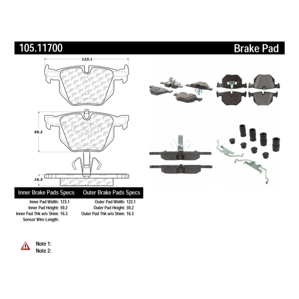 Centric Posi Quiet™ Ceramic Rear Disc Brake Pads 105.11700