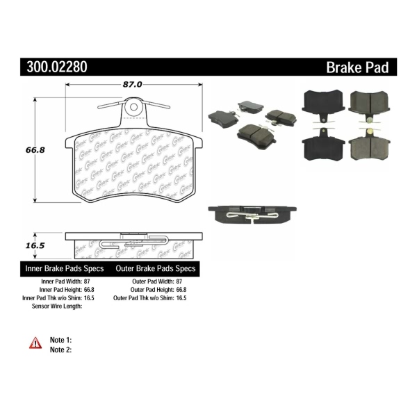 Centric Premium Semi-Metallic Rear Disc Brake Pads 300.02280