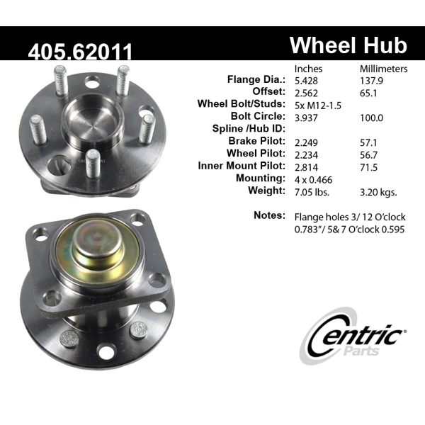 Centric C-Tek™ Rear Passenger Side Standard Non-Driven Wheel Bearing and Hub Assembly 405.62011E