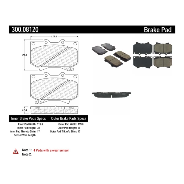 Centric Premium Semi-Metallic Front Disc Brake Pads 300.08120