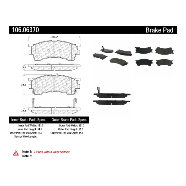 Centric Posi Quiet™ Extended Wear Semi-Metallic Front Disc Brake Pads 106.06370