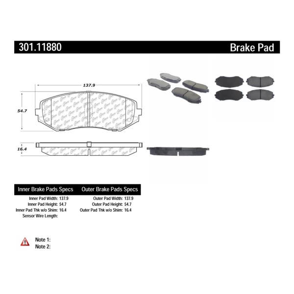 Centric Premium Ceramic Front Disc Brake Pads 301.11880