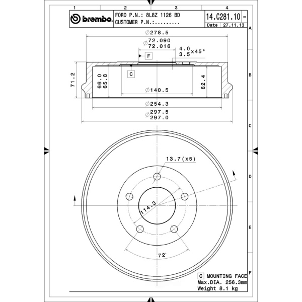 brembo Premium OE Equivalent Rear Brake Drum 14.C281.10