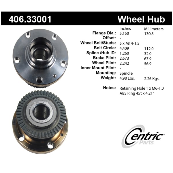 Centric Premium™ Hub And Bearing Assembly 406.33001