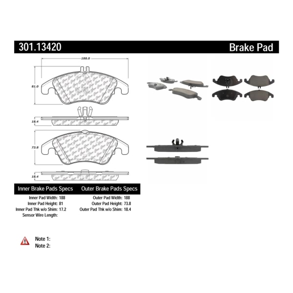Centric Premium Ceramic Front Disc Brake Pads 301.13420