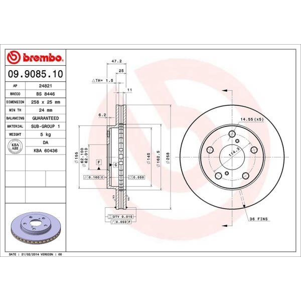 brembo OE Replacement Vented Front Brake Rotor 09.9085.10