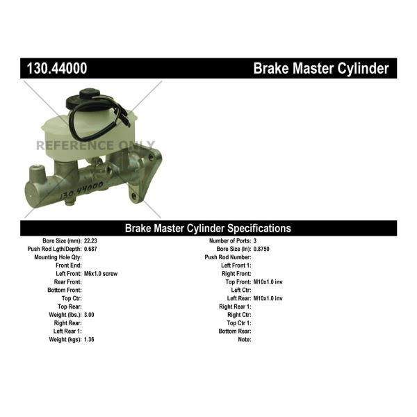 Centric Premium Brake Master Cylinder 130.44000