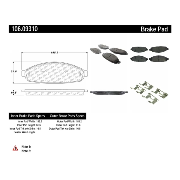 Centric Posi Quiet™ Extended Wear Semi-Metallic Front Disc Brake Pads 106.09310