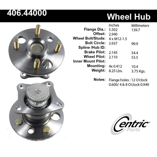 Centric C-Tek™ Rear Passenger Side Standard Non-Driven Wheel Bearing and Hub Assembly 406.44000E
