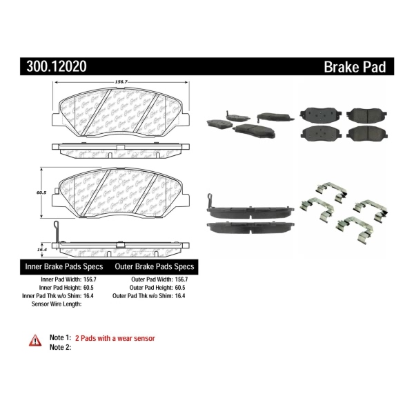 Centric Premium™ Semi-Metallic Brake Pads With Shims And Hardware 300.12020