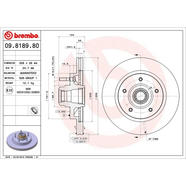 brembo OE Replacement Vented Front Brake Rotor 09.8189.80