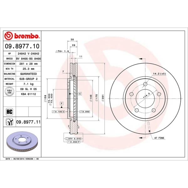 brembo UV Coated Series Vented Front Brake Rotor 09.8977.11