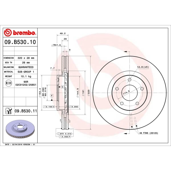 brembo UV Coated Series Vented Front Brake Rotor 09.B530.11